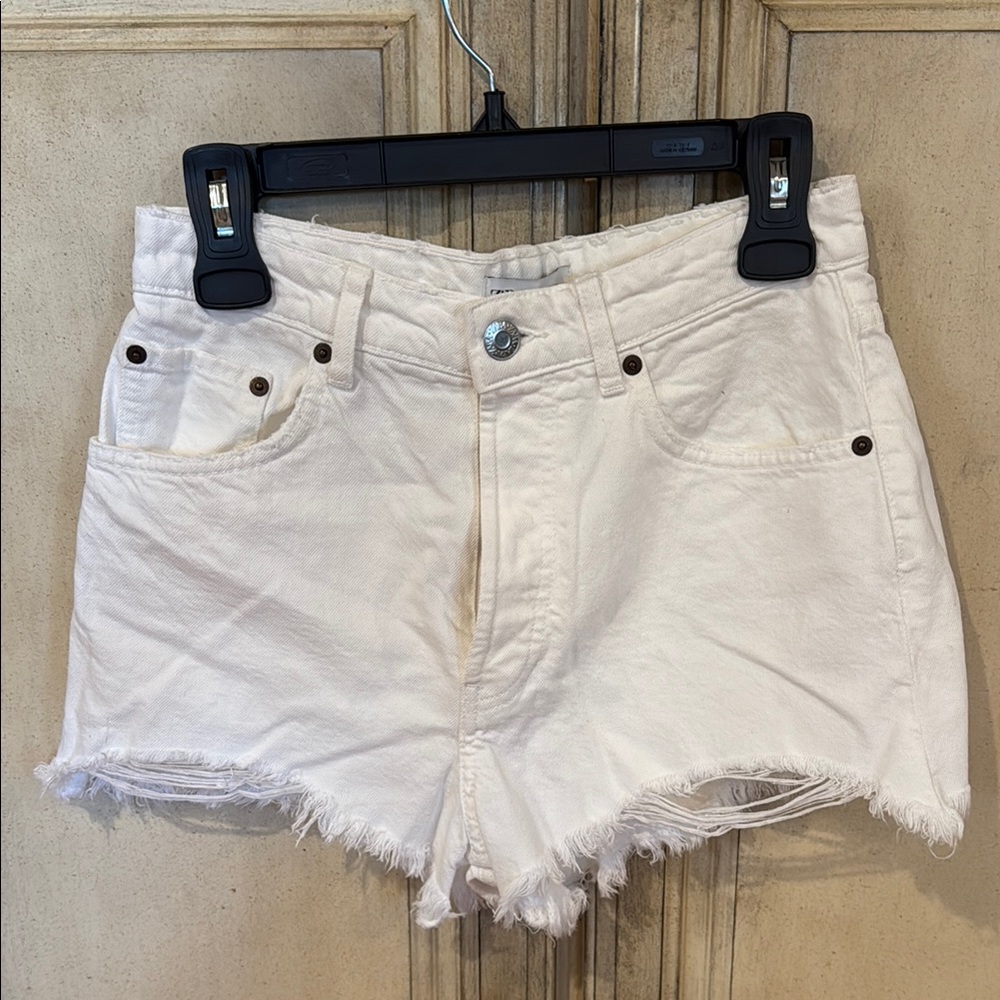 Zara White Jean Shorts Distressed Style